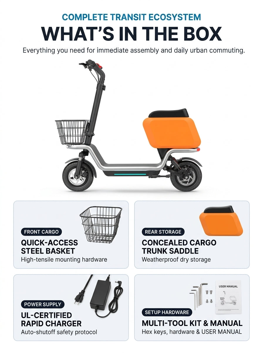 Electric Scooter with Seat for Adults, 350W Motor Seated E-Scooter up to 20 MPH & 25 Miles, 10" Pneumatic Tires, Dual Suspension, Rear Cargo Basket, 265 Lbs Max Load Foldable Commuter Scooter
