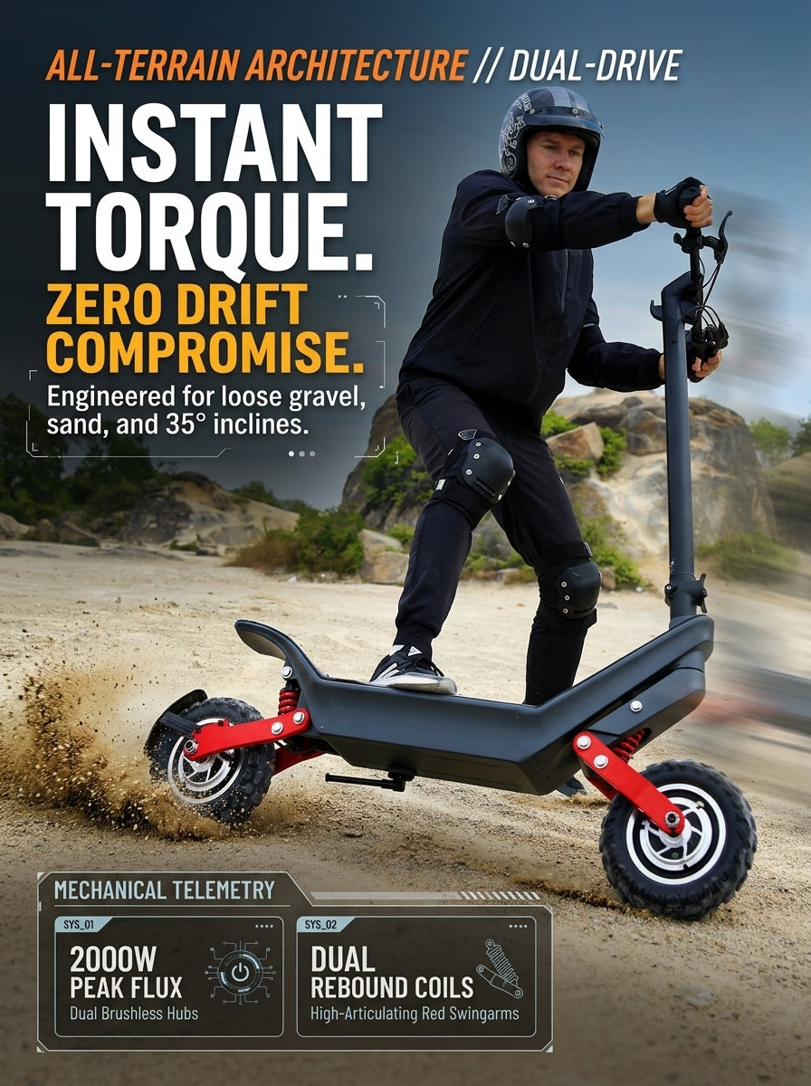 Electric Scooter for Adults, 2000W Dual Motor Off Road E-Scooter, Up to 25 MPH & 62 Miles, 48V 18.2Ah Removable Battery, 11" Fat Vacuum Tires, Dual Suspension & Disc Brakes, Foldable