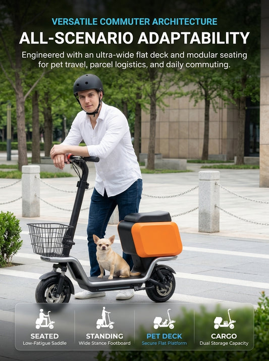 Electric Scooter with Seat for Adults, 350W Motor Seated E-Scooter up to 20 MPH & 25 Miles, 10" Pneumatic Tires, Dual Suspension, Rear Cargo Basket, 265 Lbs Max Load Foldable Commuter Scooter